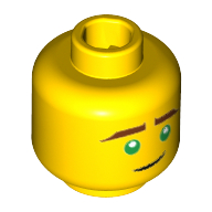 Набор LEGO Minifig Head with Hollow Stud - Reddish Brown Eyebrows and Green Eyes - Thin Curved Black Line Smile Print, Желтый
