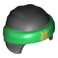 Деталь LEGO Head Wrap with Headband and Knot, Green Pattern and Gold Symbol Print, Черный