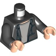 Деталь LEGO Torso Jacket over Light Bluish Gray T-Shirt with Light Flesh Neck Print (Bruce Banner), Black Arms, Light Flesh Hands, Черный