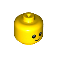 Деталь LEGO Minifig Head Baby / Toddler with Eyes, White Pupils and Smile Print [Hole in Stud], Желтый