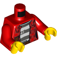 Деталь LEGO Torso Plaid Shirt over Striped Prisoner Undershirt with '87' Print, Red Arms, Yellow Hands, Красный