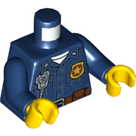 Деталь LEGO Torso Police Uniform With Gold Badge Silver Radio Print, Dark Blue Arms, Yellow Hands, Темно-синий