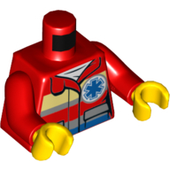 Деталь LEGO Torso Jacket with Bright Light Yellow with Blue Star of Life Logo Print, Red Arms, Yellow Hands, Красный