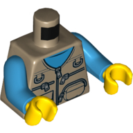 Деталь LEGO Torso Jacket Bodywarmer with Zippers and Pockets print, Dark Azure Arms, Yellow Hands, Темно-песочный