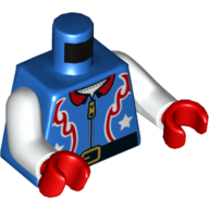 Деталь LEGO Torso Jacket with Red Flames, White Stars, Zipper and Black Belt Print (Stunt Pilot), White Arms, Red Hands, Голубой