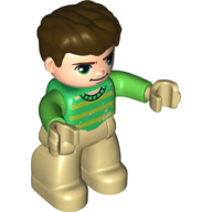 Деталь LEGO Duplo Figure with Thick Hair Combed Forward over Forehead Lime/Green Shirt (Sandman), Лайм