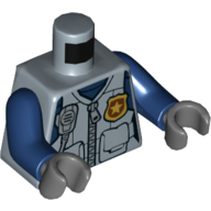 Деталь LEGO Torso Vest with Pouches, Zipper, and Police Star Badge Print, Dark Blue Arms, Dark Bluish Gray Hands, Песочно-синий