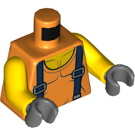 Деталь LEGO Torso Vest, Top of Bare Chest, Blue Suspenders Print, Yellow Arms, Dark Bluish Gray Hands, Цвет не указан/любой