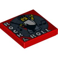 Деталь LEGO Tile 2 x 2 with 'Rock & Roll' Print, Красный