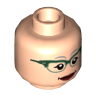 Деталь LEGO Minifig Head Dual Sided Female Glasses with Dark Green Frames, Open / Closed Smile Print, Светлый телесный