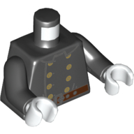 Деталь LEGO Torso Jacket, Fire Fighter Uniform Gold Buttons, Brown Belt Print, Black Arms, White Hands, Черный
