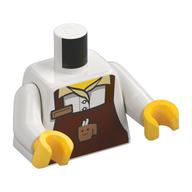 Деталь LEGO Torso Shirt, Reddish Brown Apron with Coffee Mug, Name Tag Print, White Arms, Yellow Hands, Белый