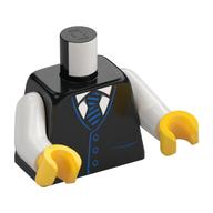 Деталь LEGO Torso Vest with White Shirt and Blue Tie, Buttons Print, White Arms, Yellow Hands, Черный