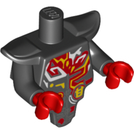 Деталь LEGO Torso Short and Modified with Armor - Smooth Breastplate with Shoulder Pads with Red, Yellow and White Tribals print, Черный
