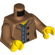 Деталь LEGO Torso Brown Jacket, Sand Blue Shirt, Buttons, Pockets Print, Medium Dark Flesh Arms, Yellow Hands, Средне-темный телесный