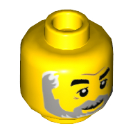 Minifig Head Thick Black Eyebrows, Grey Beard and Mustache