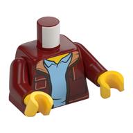 Деталь LEGO Torso Jacket with Zipper and Pocket, Medium Blue Shirt Print, Dark Red Arms, Yellow Hands, Темно-красный
