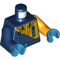 Деталь LEGO Torso, Odd Arms, Jacket, Artic, Zippers, Belt, Hood Print, Left Bright Light Orange Arm, Right Dark Blue Arm, Dark Azure Hands, Темно-синий