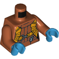 Деталь LEGO Torso Flight Suit, Straps, Buckles, Zipper Pockets Print, Dark Orange Arms, Dark Azure Hands, Темно-оранжевый