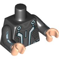 Деталь LEGO Torso Armor, Blue Lines, Dark Bluish Gray Plates Print, Black Arms with Light Blue Lines, Light Flesh Hands, Черный