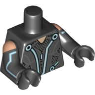 Деталь LEGO Torso Jumpsuit with White and Light Blue Lines, Light Flesh Neck Print, Black Arms and Hands with Light Flesh Shoulders Print, Черный
