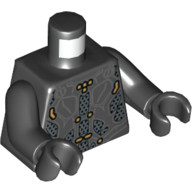 Деталь LEGO Torso Armor, Dark Bluish Gray Lines, and Orange Lines and Spots Print, Black Arms and Hands, Черный