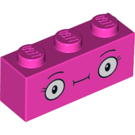 Набор LEGO Brick 1 x 3 with Face, Straight Mouth, Eyelashes Print, Темно-розовый