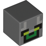 Minifig Head Modified Cube with Lime Eyes, Green Mouth, Black Trace