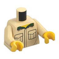 Деталь LEGO Torso Shirt with Pockets and Dark Green Collar Print, Tan Arms, Yellow Hands, Песочный
