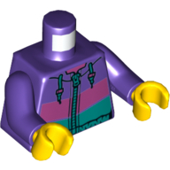 Деталь LEGO Torso Sweater with Dark Azure, Dark Pink, Purple Stripes, Zipper, Hood Cords Print, Dark Purple Arms, Yellow Hands, Темно-фиолетовый