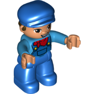 Duplo Figure, Male, Blue Cap, Blue Legs, Dark Azure Shirt with Blue Overalls and Red Neckerchief Print
