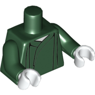 Деталь LEGO Torso Robe with White Neck Print (Voldemort), Dark Green Arms, White Hands, Темно-зеленый