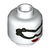 Деталь LEGO Minifig, Head Dual Sided Pearl Dark Gray Goggles, Red Lips, Smile / Gritted Teeth Print [Recessed Stud], Белый