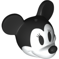 Деталь LEGO Minifig Head Special with Black Mouse Ears and Nose, White Face, Eyelashes print, Белый