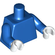 Деталь LEGO Torso, Muscles, Dark Purple Superman Symbol, Sign 'Bizarro #1' print with Blue Arms, White Hands, Голубой