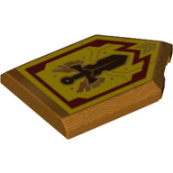 Деталь LEGO Tile Modified 2 x 3 Pentagonal - Nexo Power Shield - Merlok Power Sword, Золотистый металлик