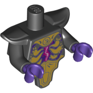Деталь LEGO Torso Short and Modified with Armor -Shoulder Pads, Gold Armor Plates, Magenta Energy print, Черный