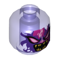 Деталь LEGO Minifig Head Purple Eyes, Dark Purple, Bright Pink Flames, Sharp Teeth, Open Mouth, Прозрачный фиолетовый