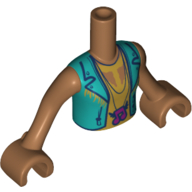 Деталь LEGO Minidoll Torso Girl with Dark Turquoise Jacket, Yellow Shirt, Necklace with Music Note Hanger, Средне-темный телесный