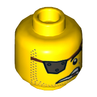 Деталь LEGO Minifig Head Metal Eye Patch, Stoppled Beard, Angry Crooked Grimm, Missing Tooth, Желтый