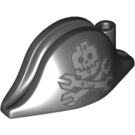Деталь LEGO Minifig Hat Pirate Bicorne with Robotic Jolly Roger Skull and Cross Spanners with Rivets Print, Черный