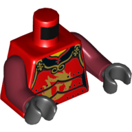 Деталь LEGO Torso Samurai Armor with Gold Flames Print, Red Arms, Black Hands, Красный