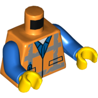 Деталь LEGO Torso Safety Vest with Reflective Worn Stripes over Blue Shirt Print, Blue Arms, Yellow Hands, Оранжевый