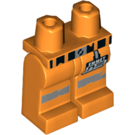 Деталь LEGO Hips and Orange Legs with Scratched Belt, Reflective Stripes and 'EMMET' Name Tag Print, Оранжевый