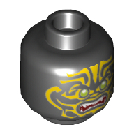 Деталь LEGO Minifig Head Olive Green Eyes, Sharp Teeth, Fangs, Red Mouth, Yellow Tribal Tattoos, Черный