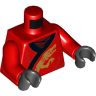Деталь LEGO Torso Robe, Dark Red Shirt, Black Trim, Gold Dragon Print, Red Arms, Black Hands, Красный