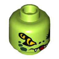 Деталь LEGO Minifig Head Double-Eyed Snake, Tangs, Tongue, Dark Green Spots, Лайм