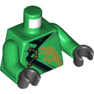 Деталь LEGO Torso Robe, Black Trim, Gold Dragon Print, Green Arms, Black Hands, Зеленый