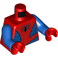 Деталь LEGO Torso Muscles, Blue Sides and Waist, Webbing, Black Spider Print (Spider-Man), Blue Arms, Red Hands, Красный