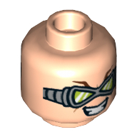 Деталь LEGO Minifig Head Goggles, Green Glasses, Mean Angry Grin, Светлый телесный